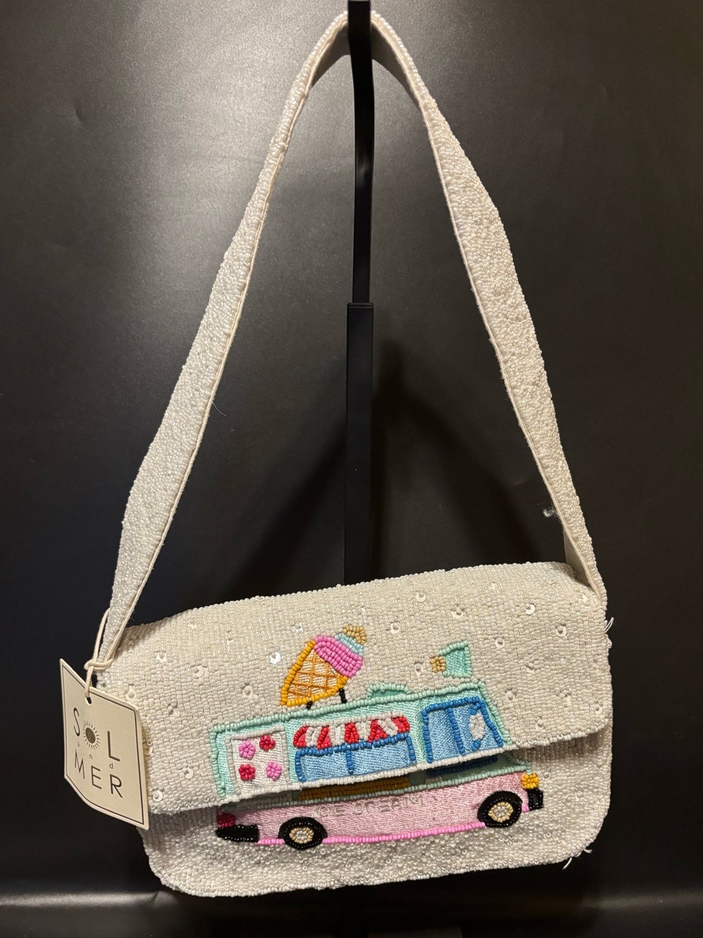 Sol & Mer Ice Cream Truck Beaded Shoulder Bag
Novelty Purse White NWT